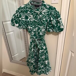 MSK Green Floral-Print Cotton Shirtdress Size Large